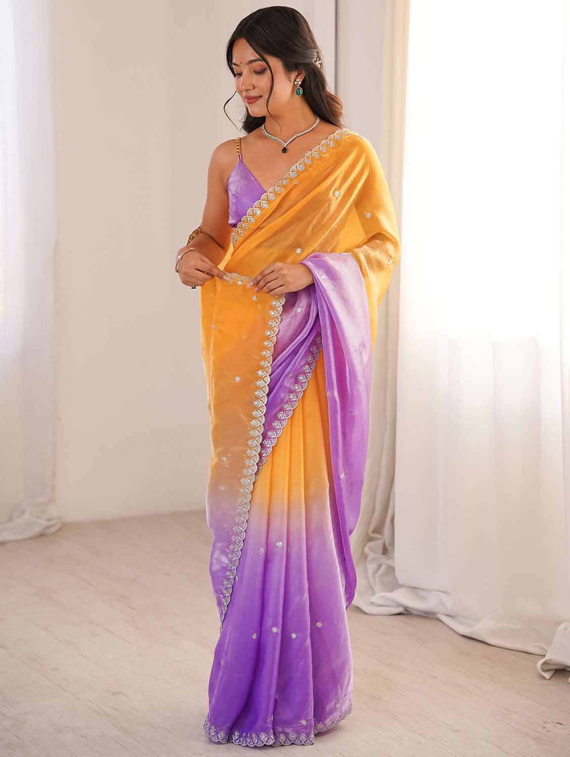 women ombre embroidered saree with blouse - 22579212 -  Standard Image - 4