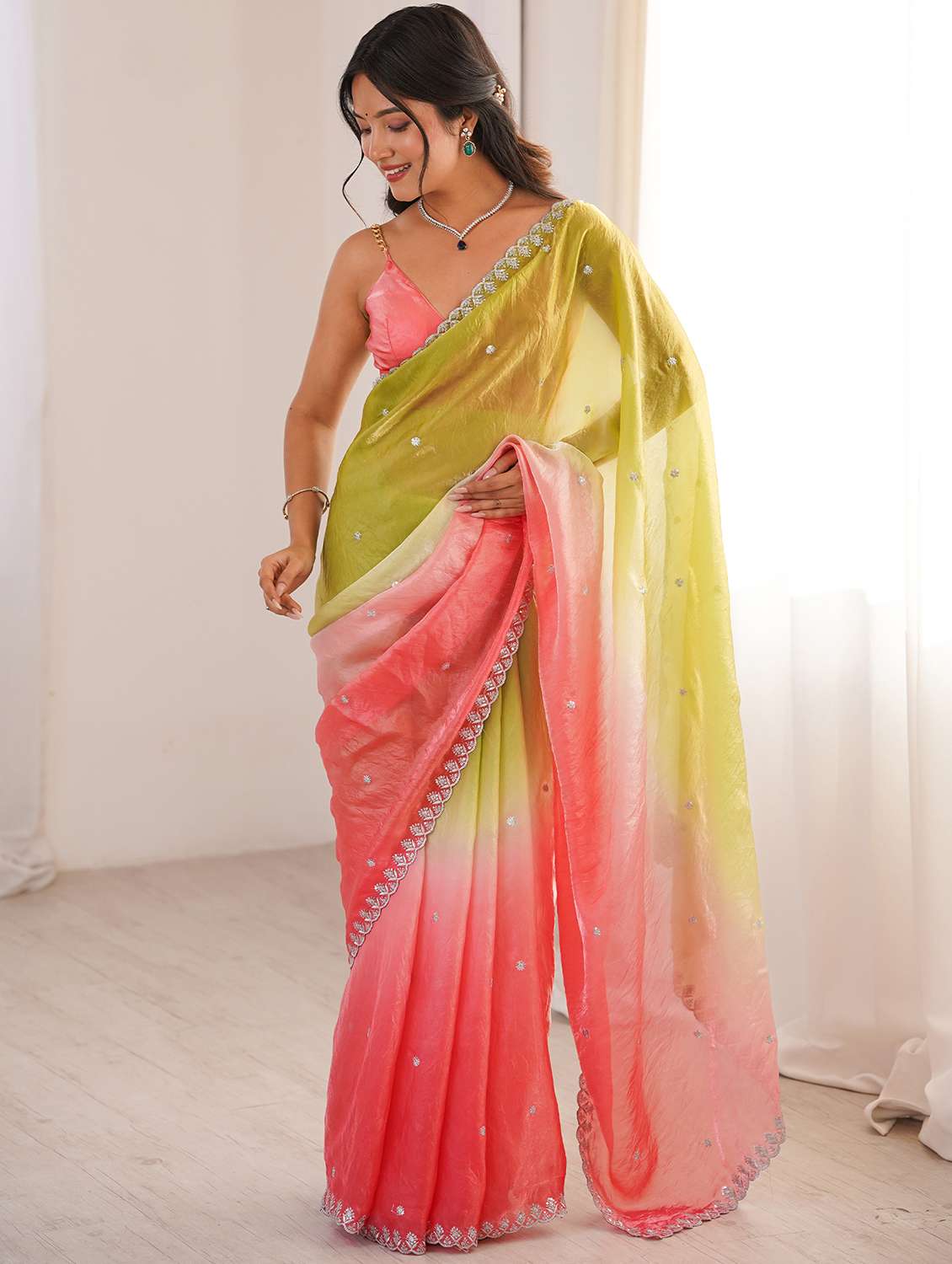 women ombre embroidered saree with blouse