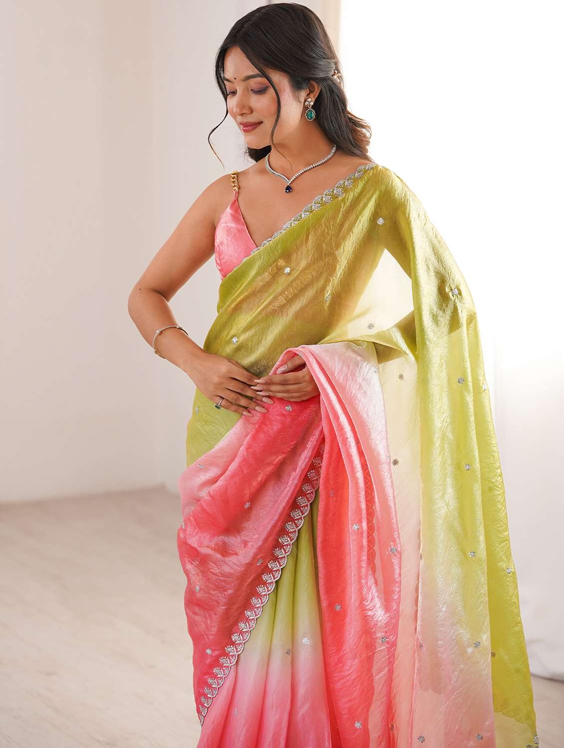 women ombre embroidered saree with blouse - 22579213 -  Standard Image - 1