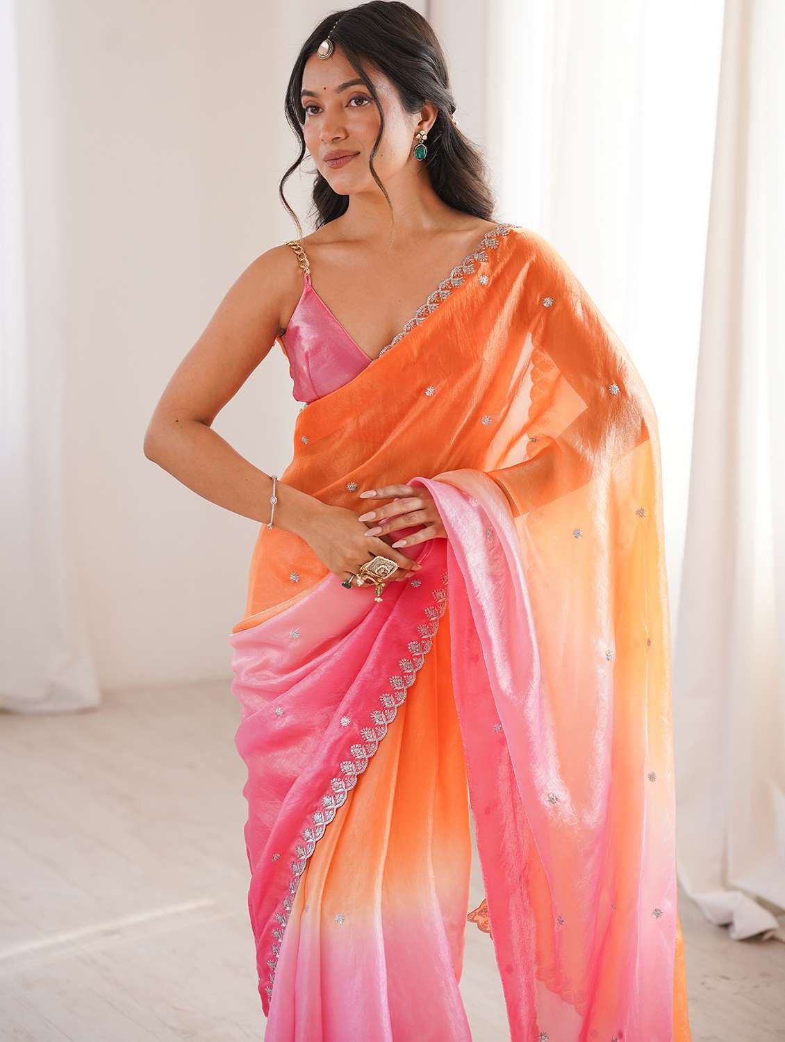 women ombre embroidered saree with blouse - 22579214 -  Standard Image - 1