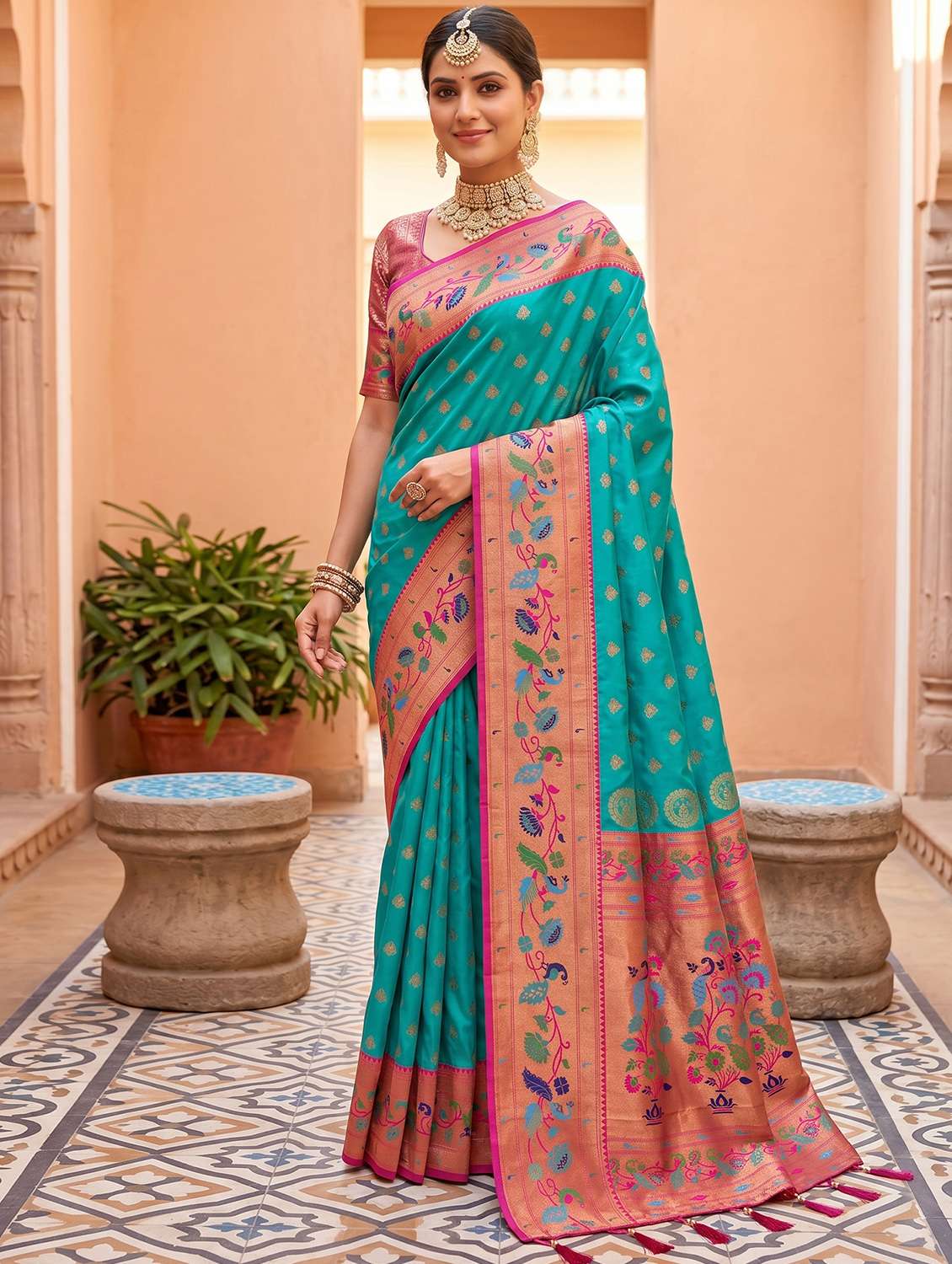 women self design paithani saree with blouse - 22579235 -  Standard Image - 1