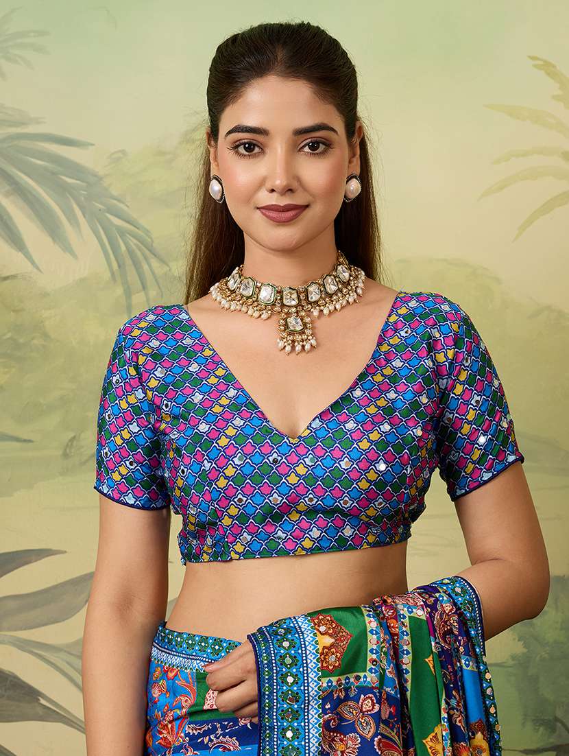 women printed mirror work saree with blouse - 22579263 -  Standard Image - 4