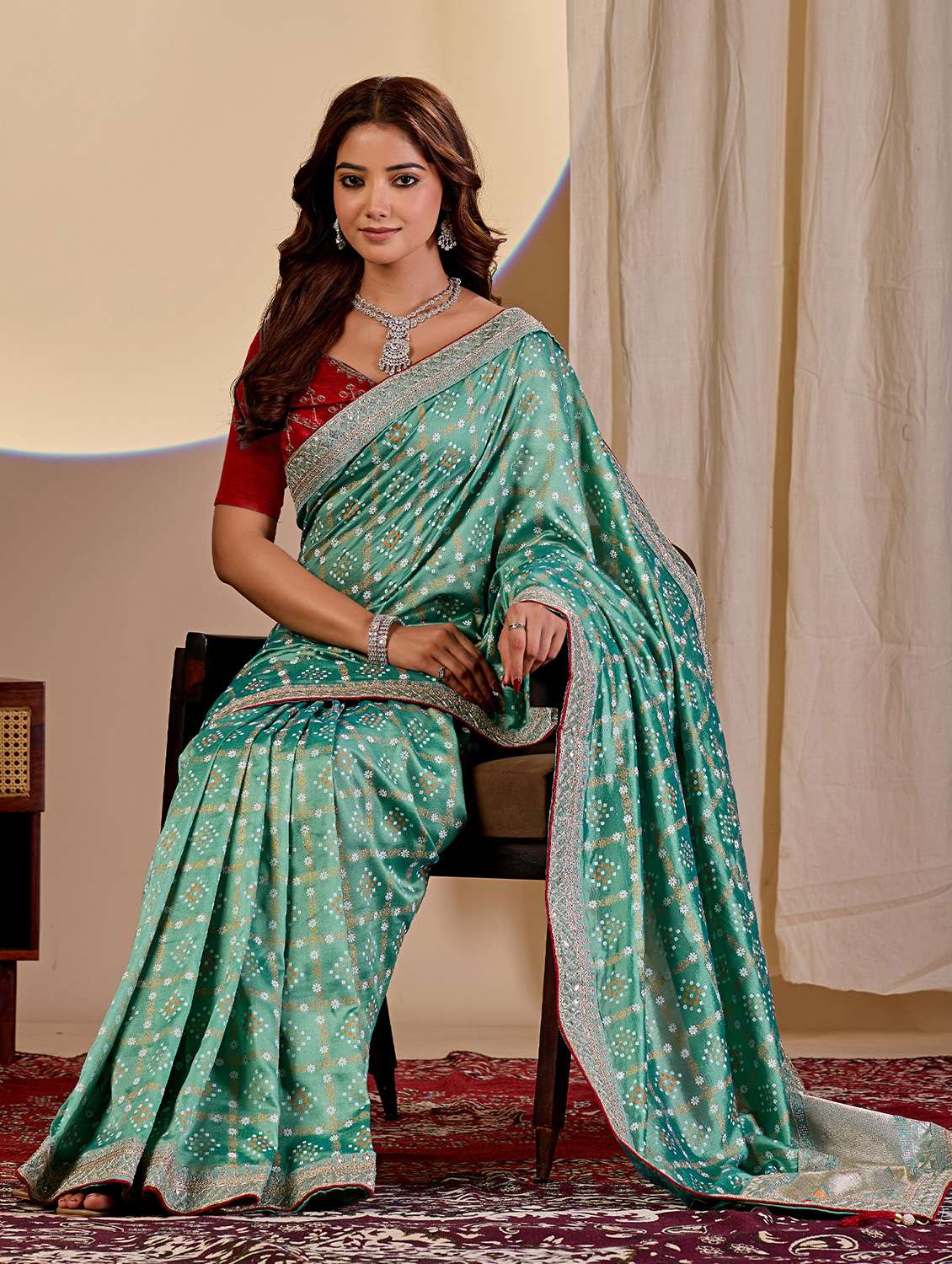women bandhani printed saree with blouse - 22579267 -  Standard Image - 4