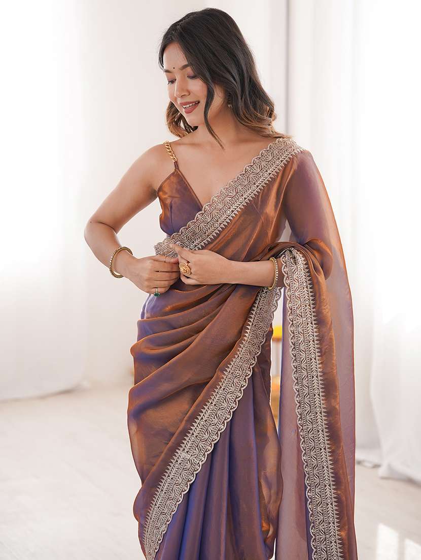 women solid with bordered saree with blouse - 22579343 -  Standard Image - 1