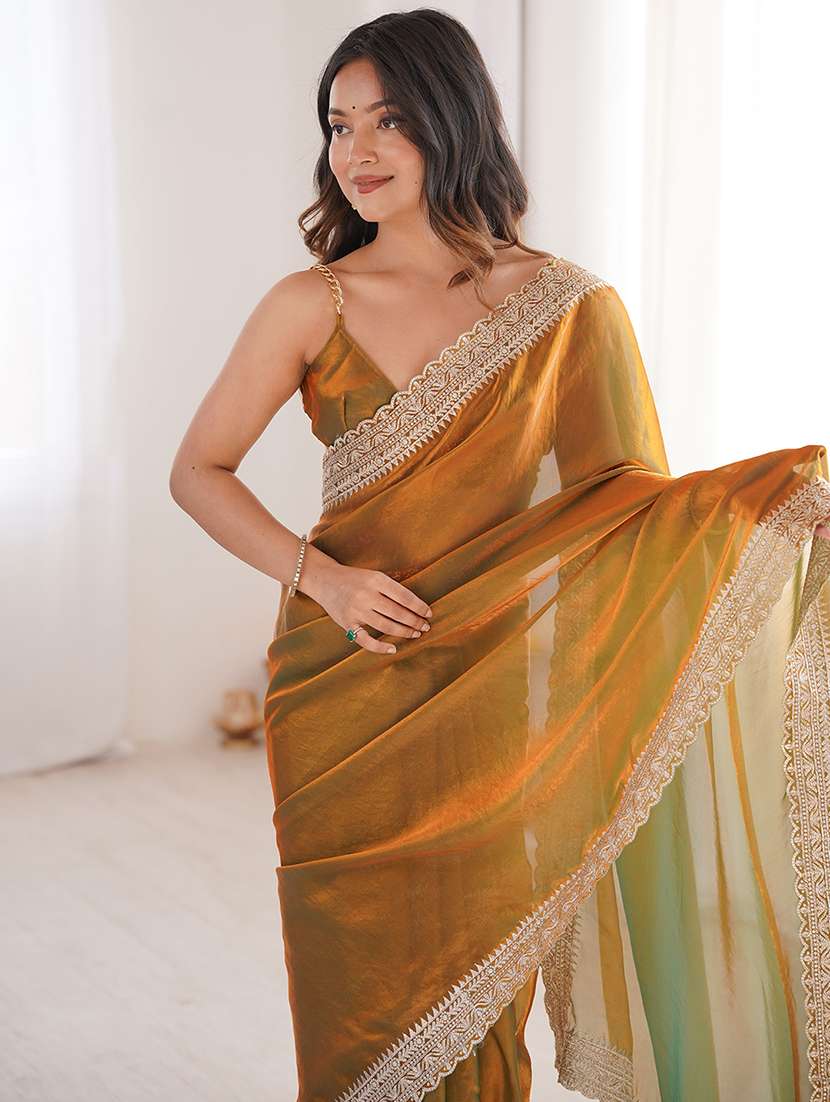 women solid with bordered saree with blouse - 22579345 -  Standard Image - 4