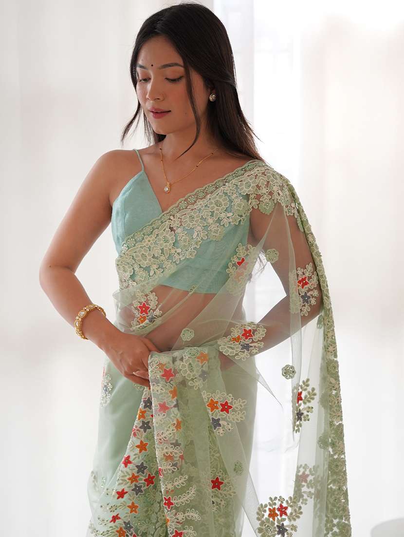 women solid with work embroidered saree with blouse - 22579356 -  Standard Image - 1