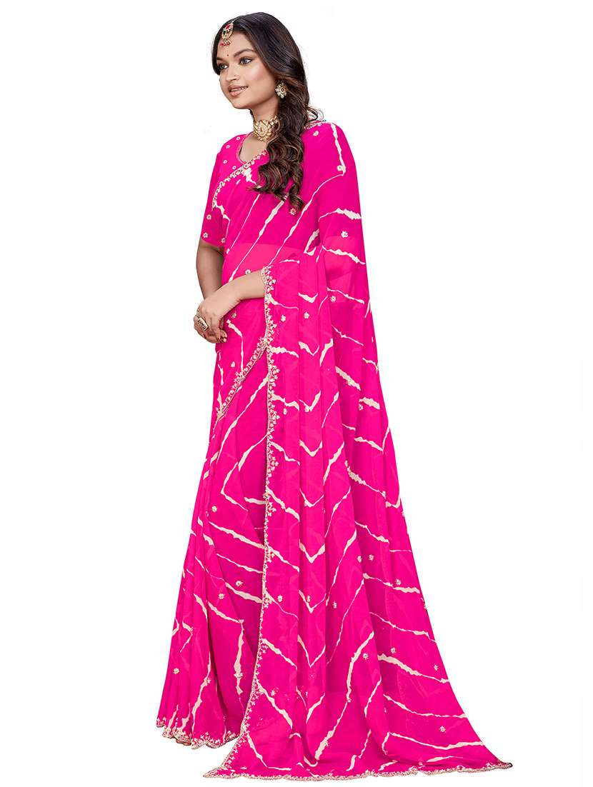 women leheriya printed saree with blouse