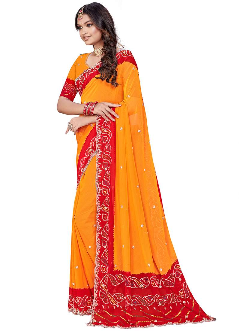 women printed embellished saree with blouse