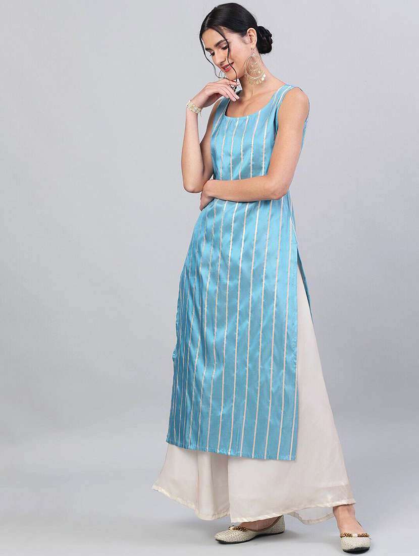 women self design sleeveless straight kurta - 22579387 -  Standard Image - 4