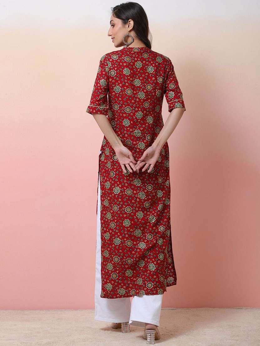 women printed three quarter sleeves straight kurta - 22579392 -  Standard Image - 4