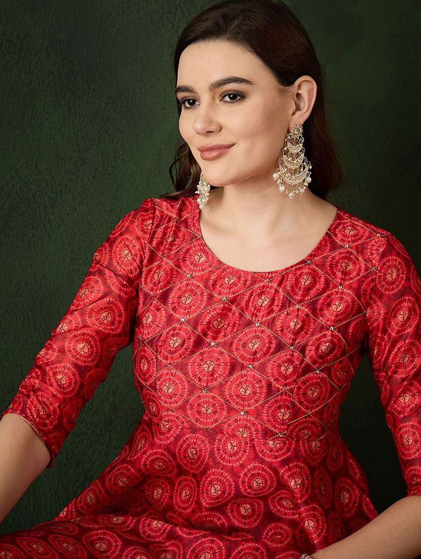women printed round neck anarkali kurta - 22579395 -  Standard Image - 1