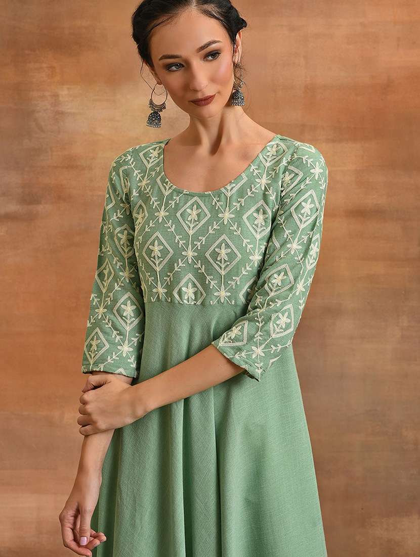 women embroidered three quarter sleeves anarkali kurta - 22579399 -  Standard Image - 1