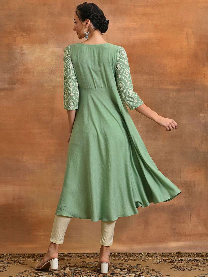 women embroidered three quarter sleeves anarkali kurta - 22579399 -  Standard Image - 4