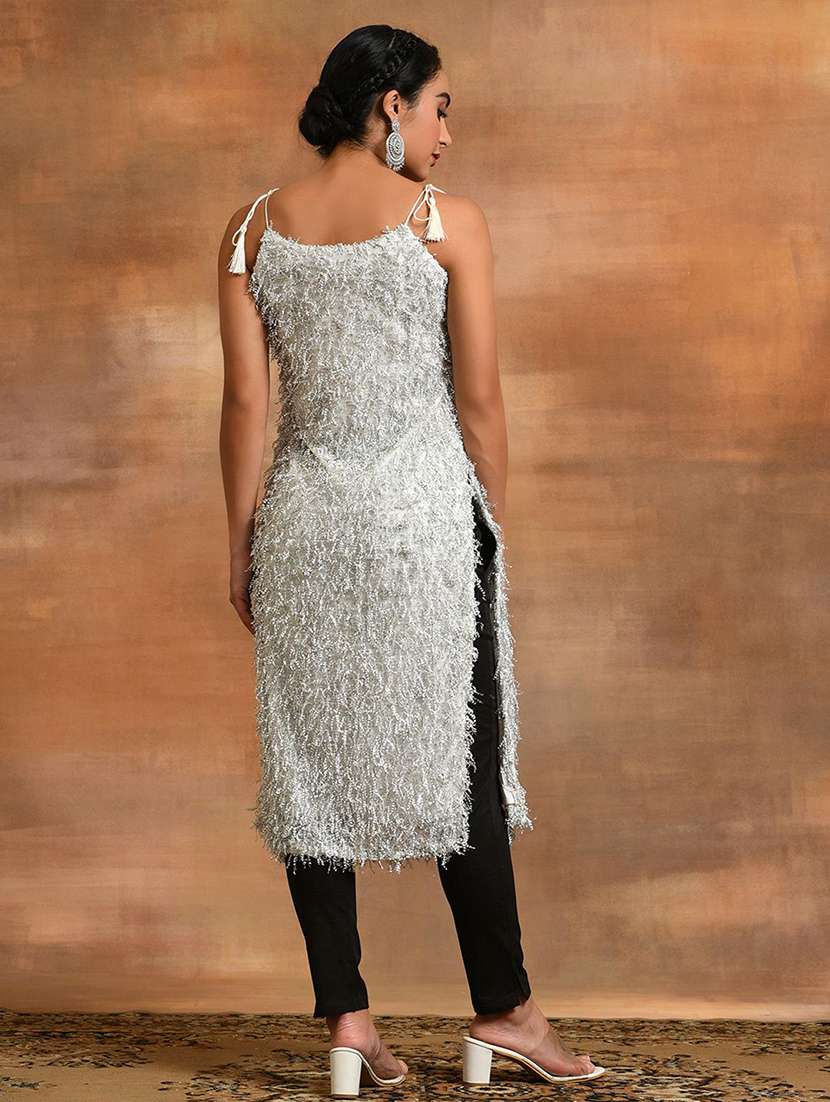 women embellished shoulder strap straight kurta - 22579400 -  Standard Image - 4