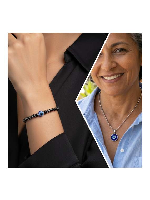 silver evil eye bracelet necklace jewellery combo - 22579412 -  Standard Image - 1