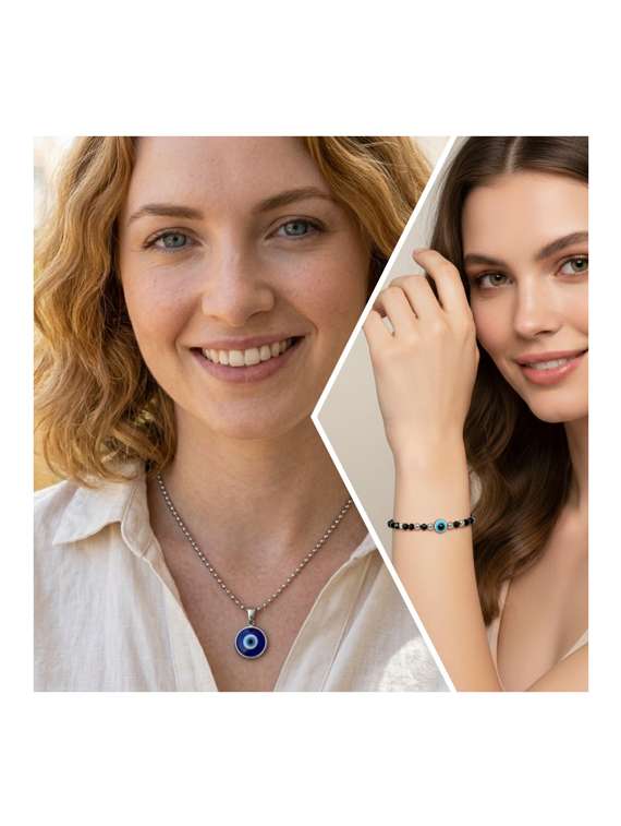 silver metal evil eye jewellery combo set - 22579418 -  Standard Image - 1
