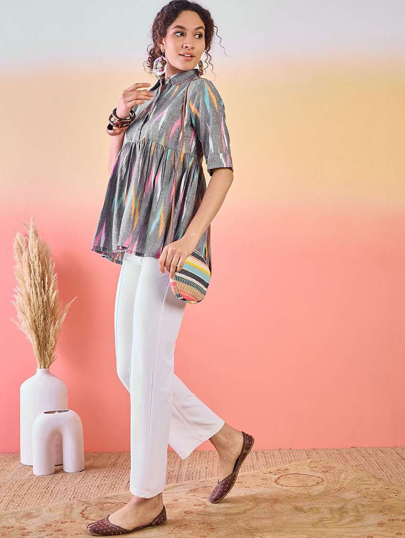 women printed short sleeves peplum top - 22579422 -  Standard Image - 4