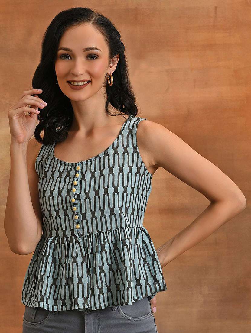 women printed sleeveless peplum top