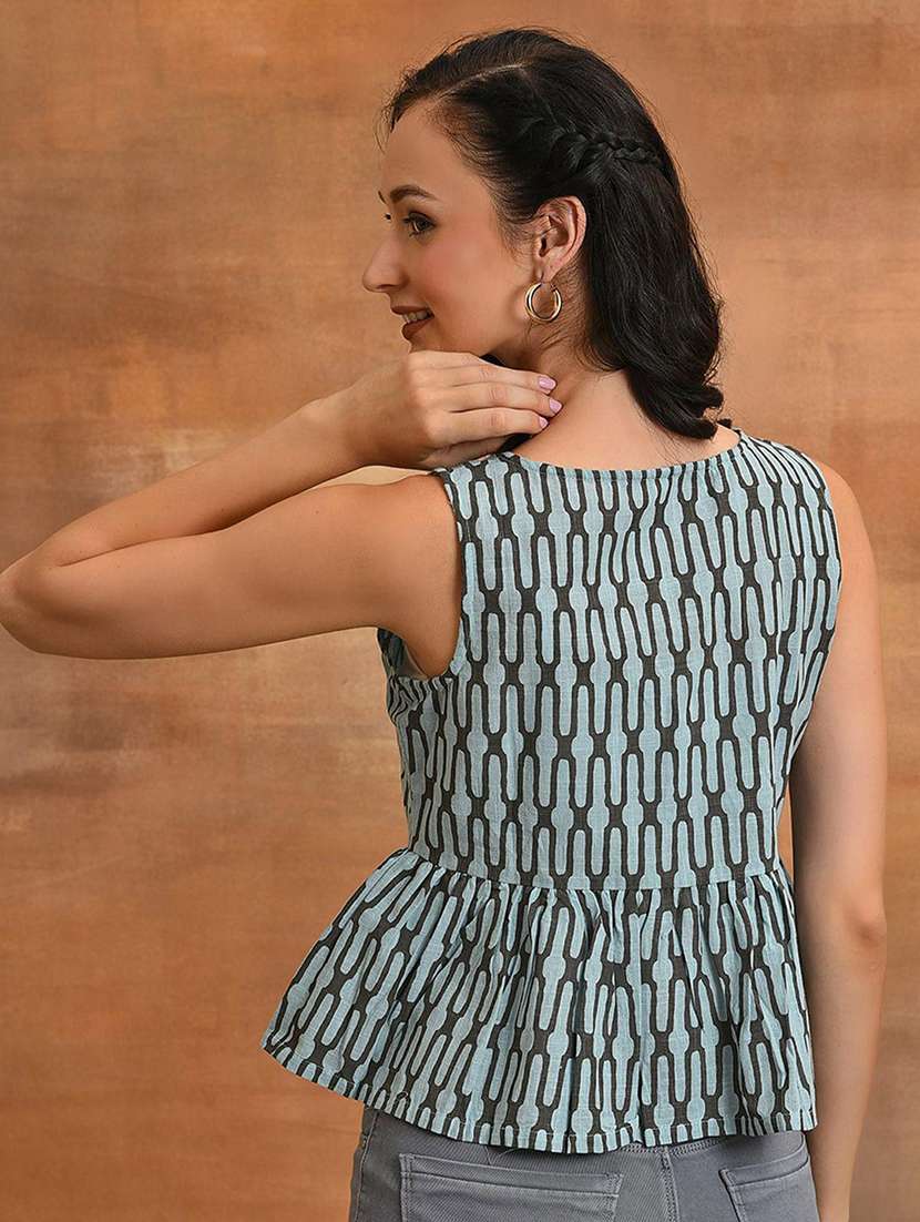 women printed sleeveless peplum top - 22579425 -  Standard Image - 4
