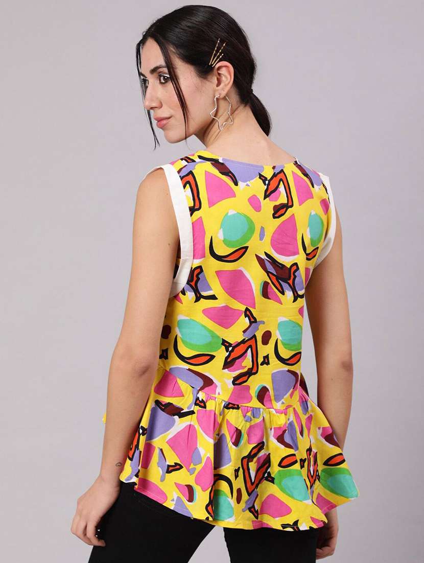 women printed sleeveless peplum top - 22579426 -  Standard Image - 4