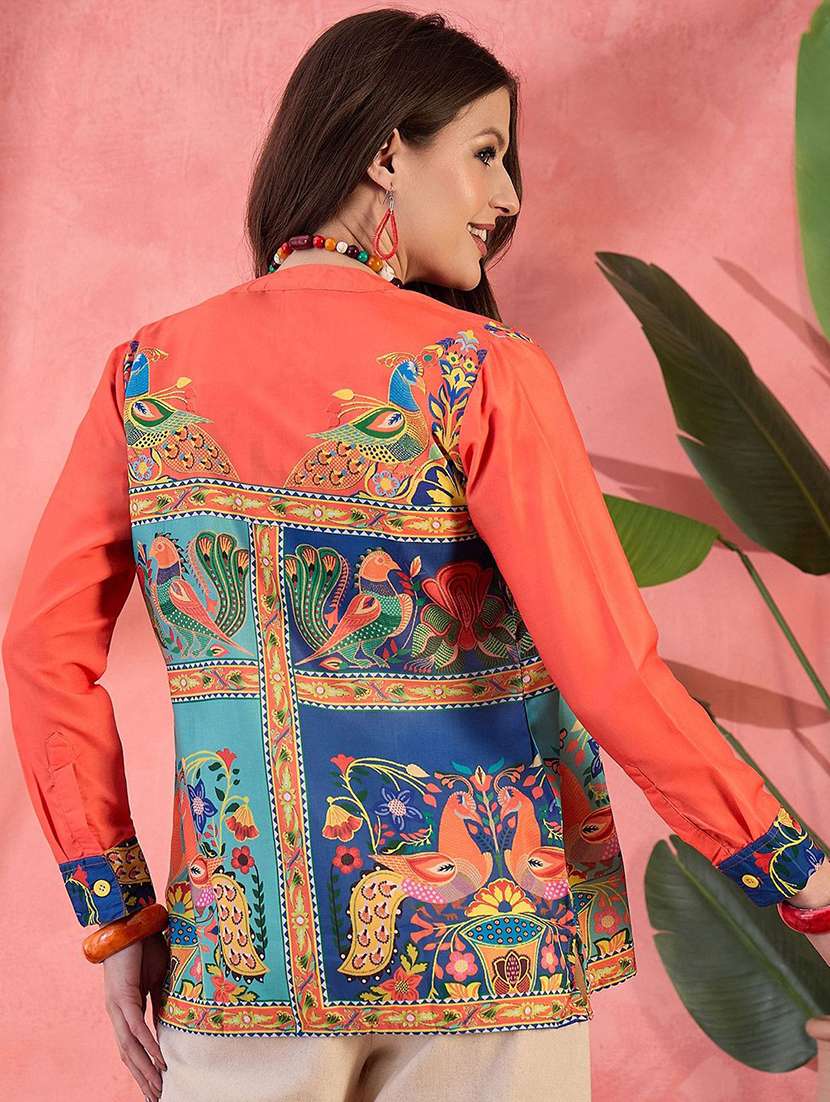 women printed long sleeves shirtt with crop top - 22579431 -  Standard Image - 4