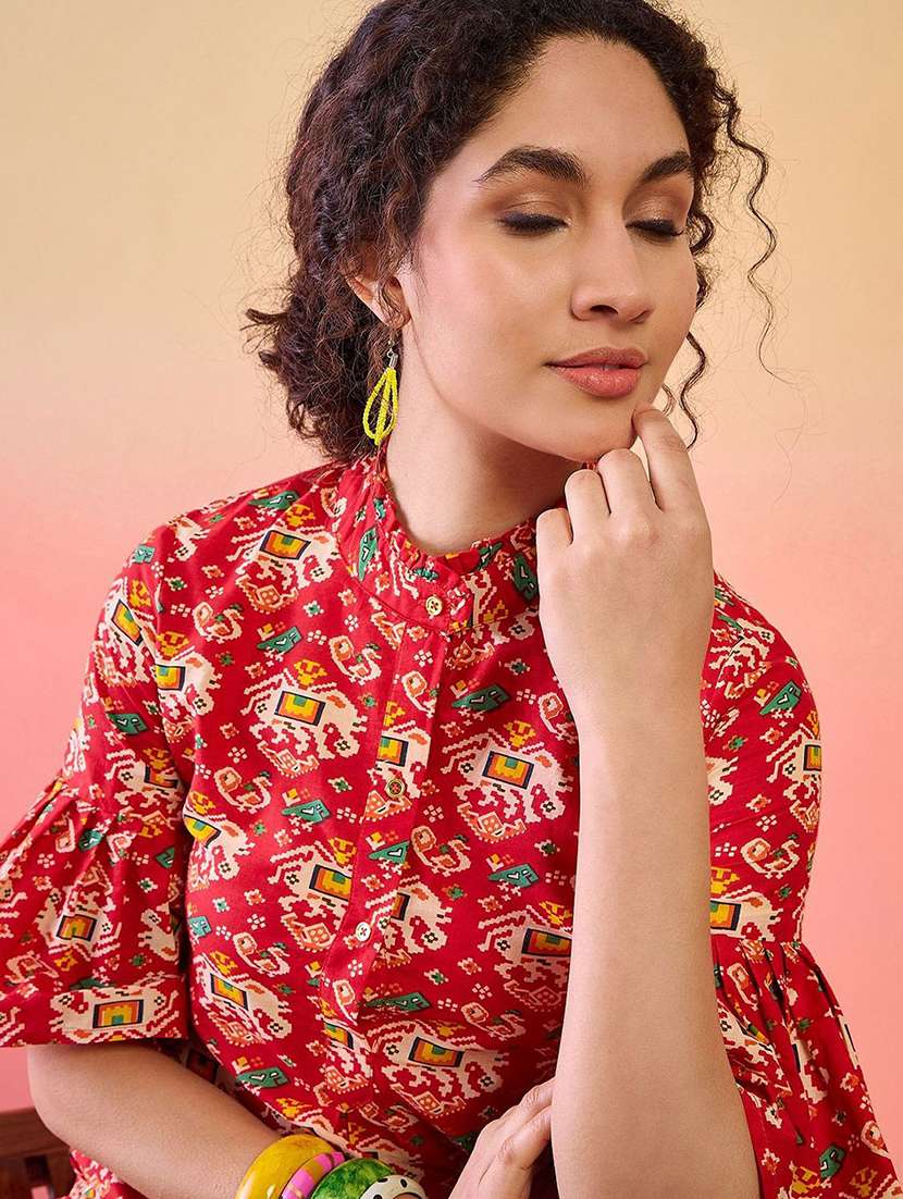 women printed bell sleeves a-line kurti - 22579437 -  Standard Image - 1