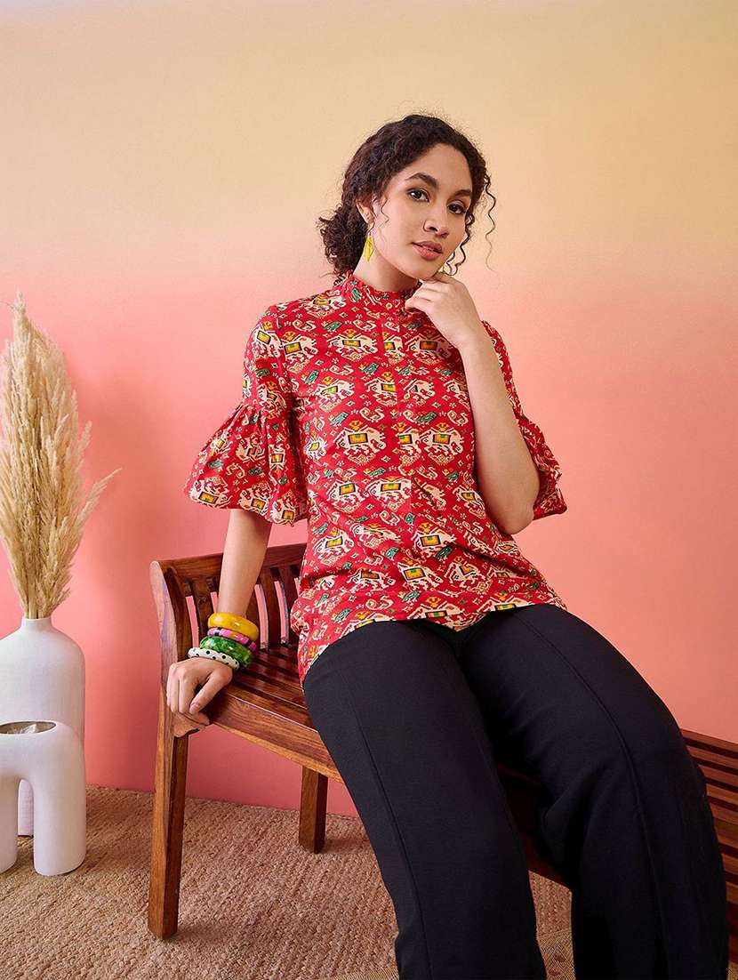 women printed bell sleeves a-line kurti - 22579437 -  Standard Image - 4