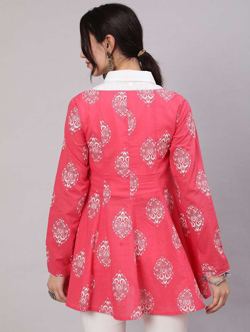 women printed long sleeves flared kurti - 22579440 -  Standard Image - 4