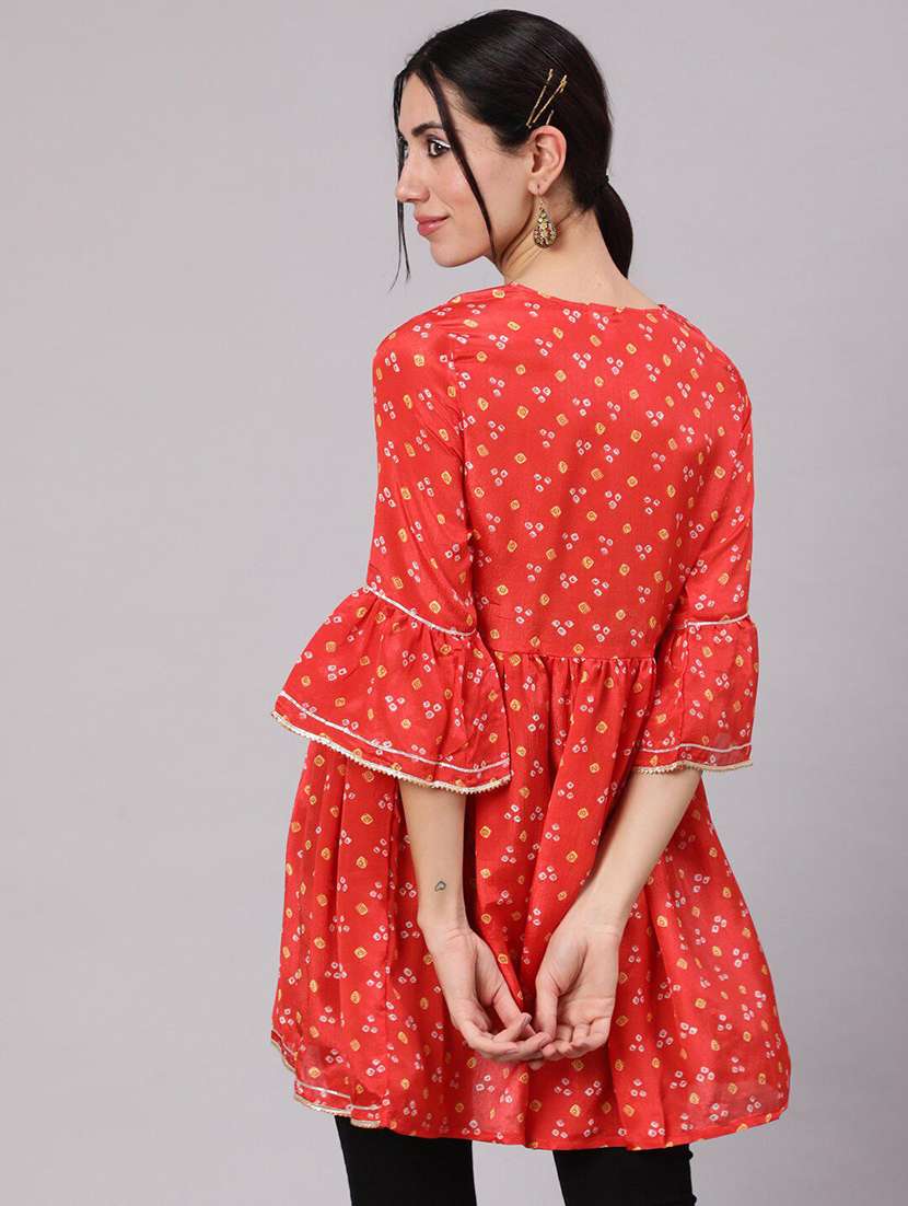 women printed bell sleeves flared kurti - 22579441 -  Standard Image - 4