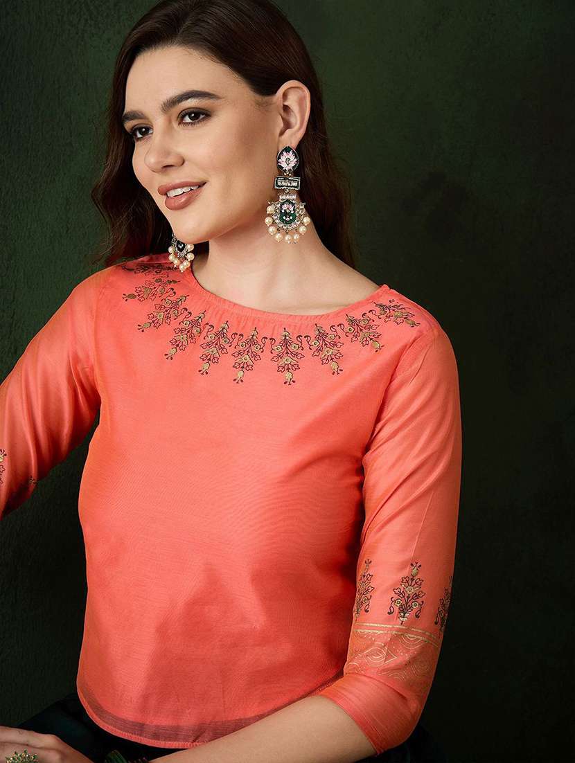Women Printed Three Quarter Sleeve Skirt Top Set - 22579473 -  Standard Image - 1