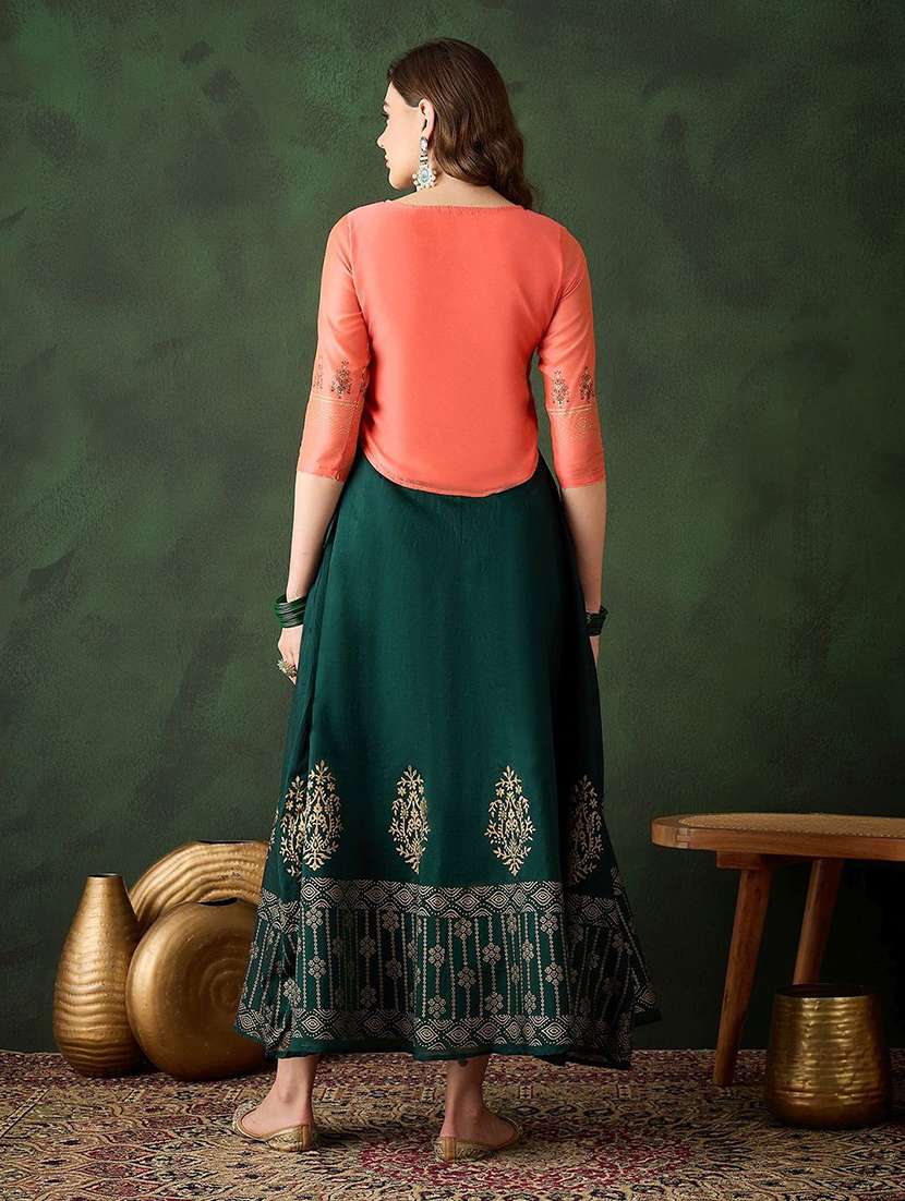 Women Printed Three Quarter Sleeve Skirt Top Set - 22579473 -  Standard Image - 4