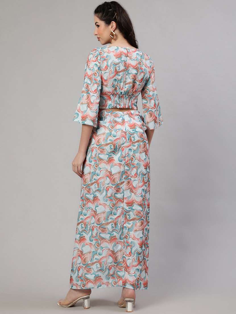 women printed three quarter sleeves top and skirt co-ord set  - 22579510 -  Standard Image - 4