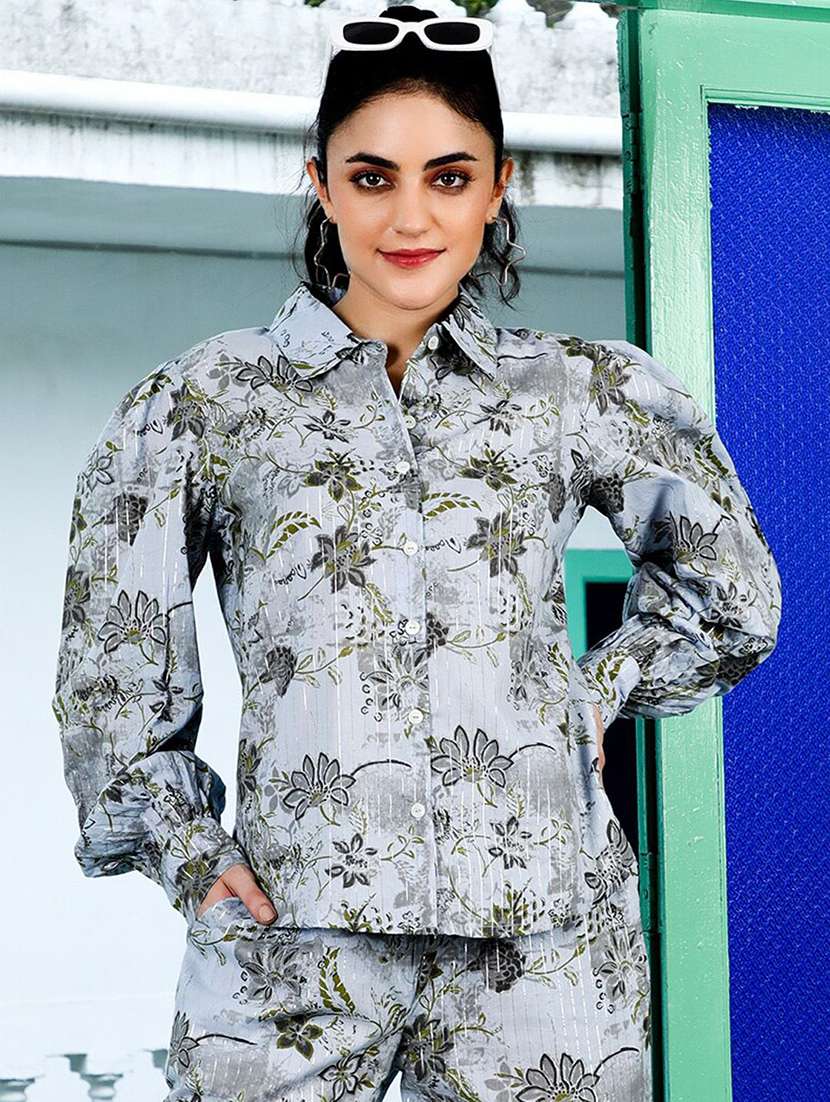 women printed long sleeves shirt and trouser co-ord set - 22579511 -  Standard Image - 1