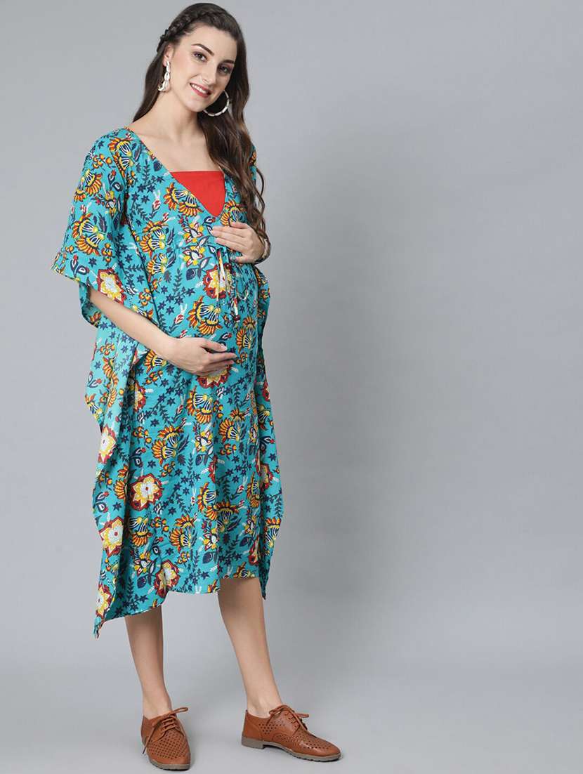 women printed v neck maternity kaftan dress - 22579520 -  Standard Image - 4