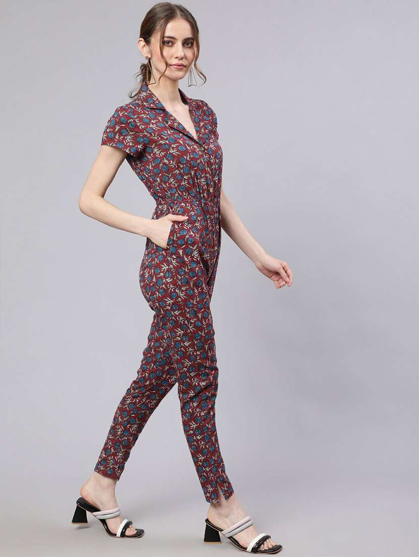 women printed short sleeves full leg jumpsuit - 22579526 -  Standard Image - 4