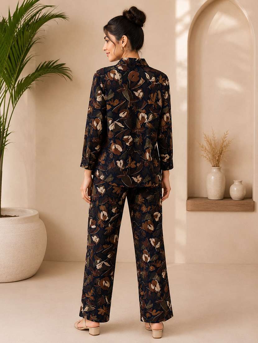 women printed long sleeve shirt & trouser co-ord set - 22579545 -  Standard Image - 4