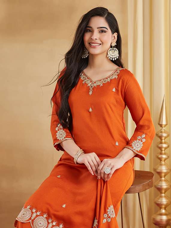 women embroidered three quarter sleeves kurta pant set with dupatta - 22579552 -  Standard Image - 1
