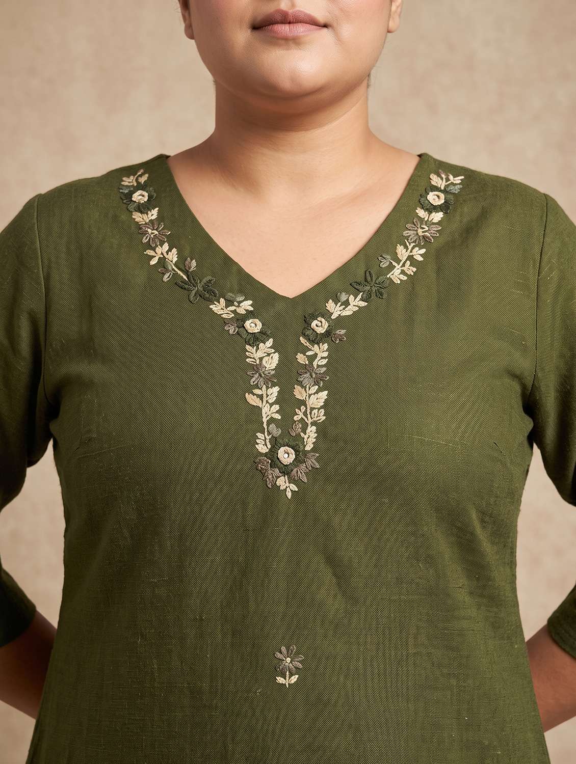 women embroidered three quarter sleeve straight kurta - 22579569 -  Standard Image - 1