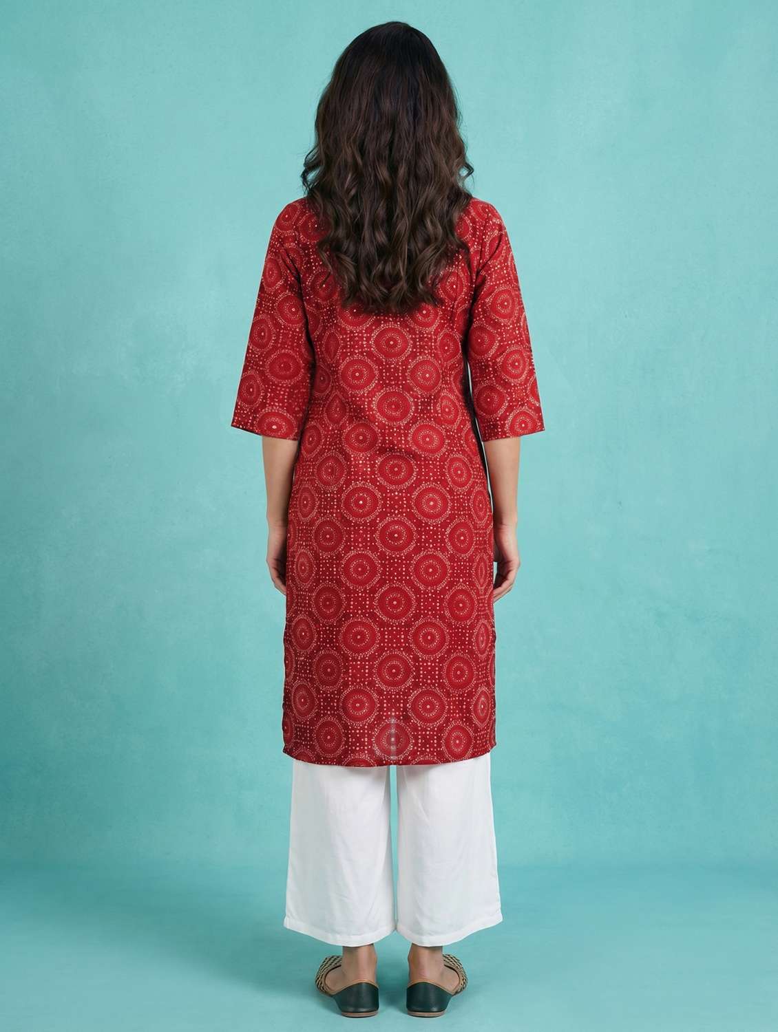 women bandhani three quarter sleeve straight kurta - 22579585 -  Standard Image - 4