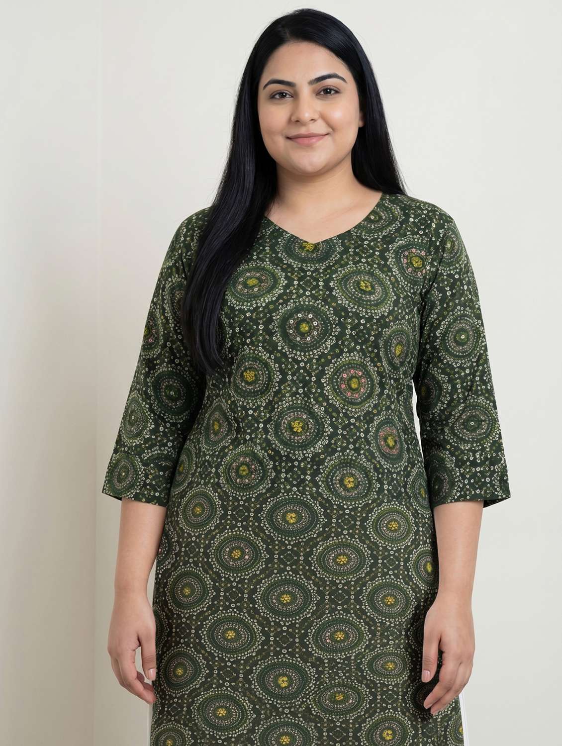 women bandhani three quarter sleeve straight kurta - 22579586 -  Standard Image - 1