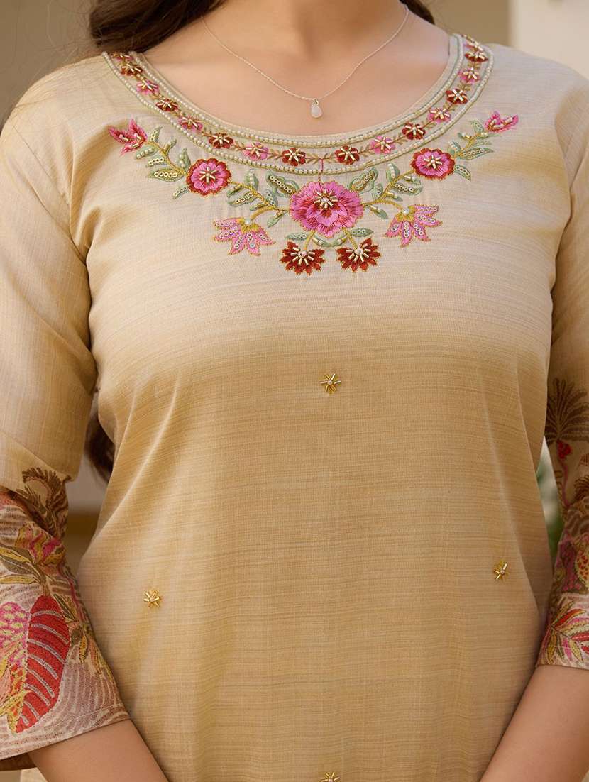 women embroidered three quarter sleeves kurta pant set with dupatta - 22579620 -  Standard Image - 1