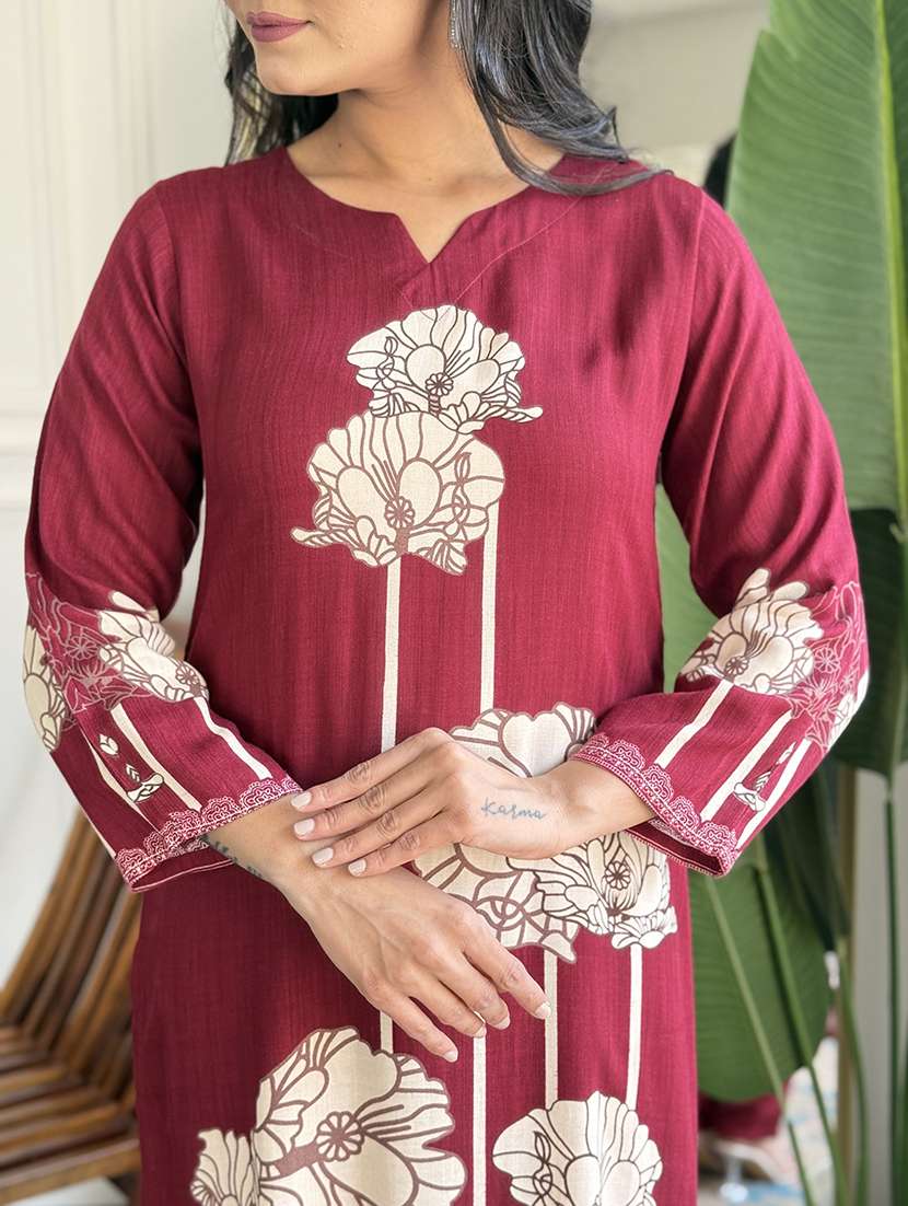 women printed three quarter sleeves kurta pant set with dupatta - 22579643 -  Standard Image - 1