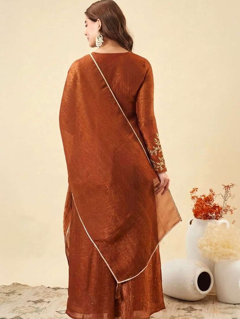 women embroidered long sleeves kurta palazzo set with dupatta - 22579650 -  Standard Image - 4