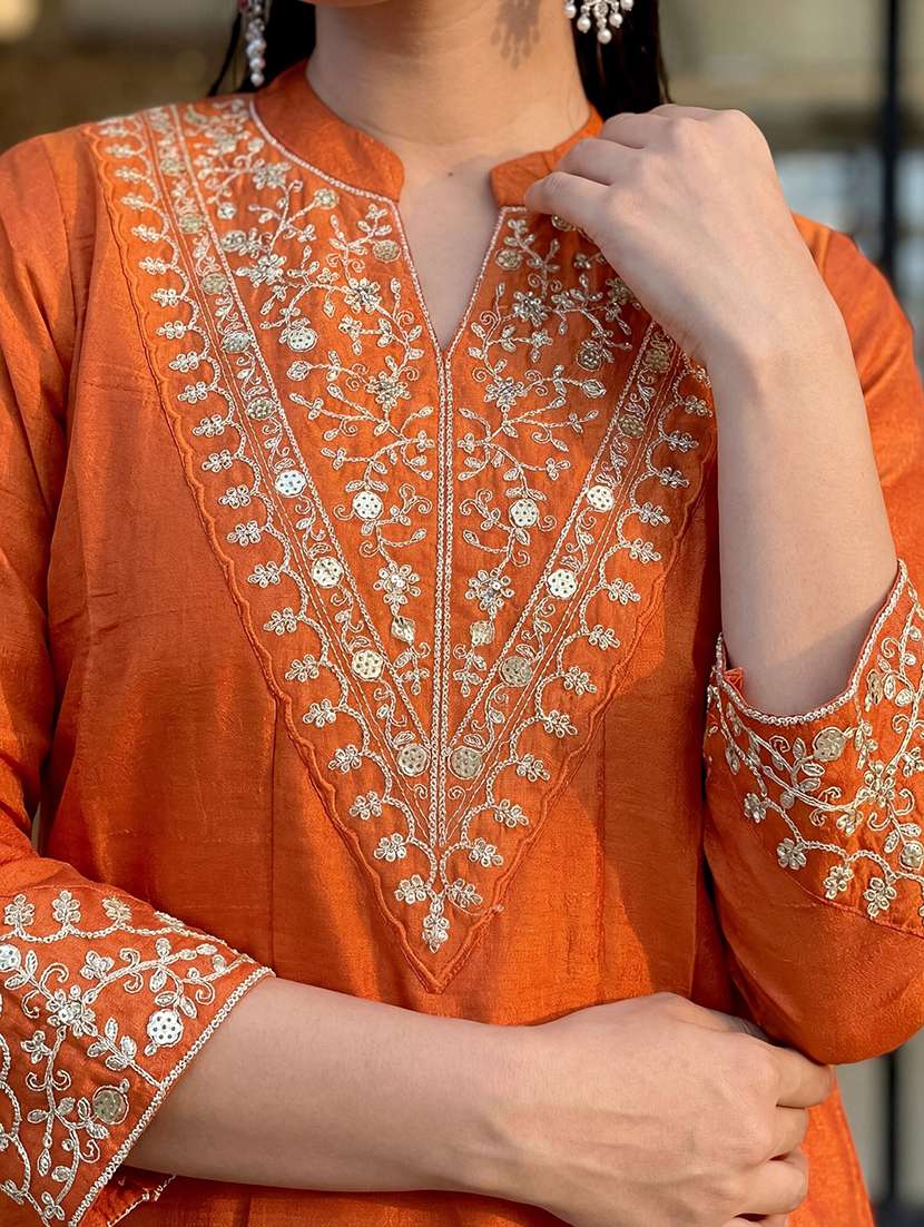 women embroidered three quarter sleeves kurta palazzo set with dupatta - 22579668 -  Standard Image - 4
