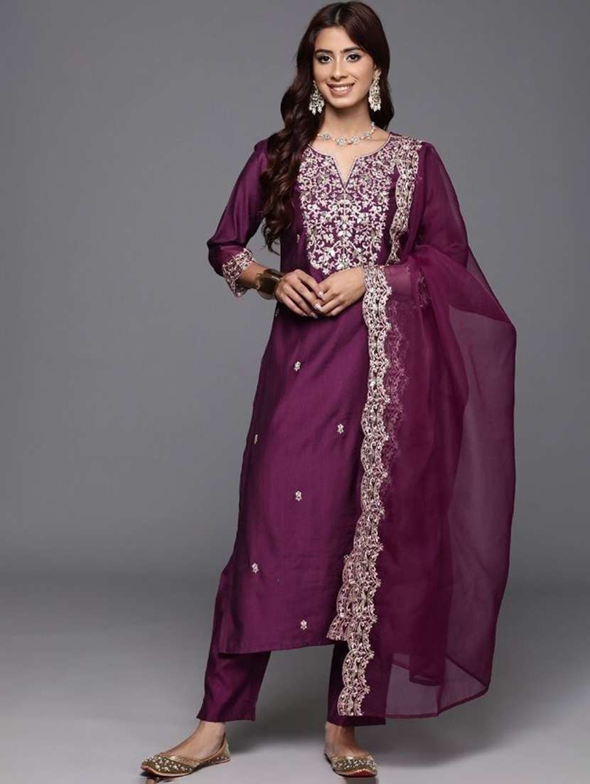 women embroidered three quarter sleeves kurta pant set with dupatta - 22579674 -  Standard Image - 1