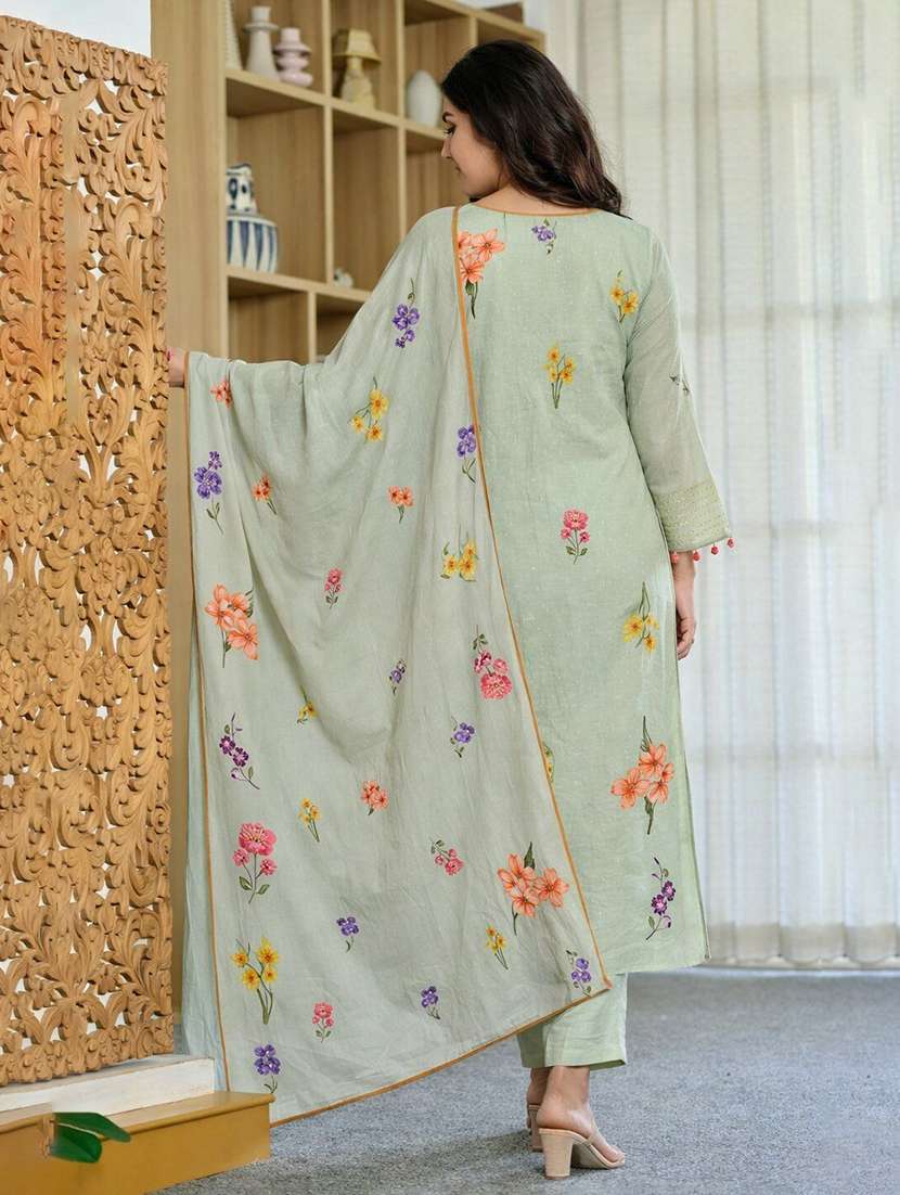 women printed three quarter sleeves kurta pant set with dupatta - 22579682 -  Standard Image - 4