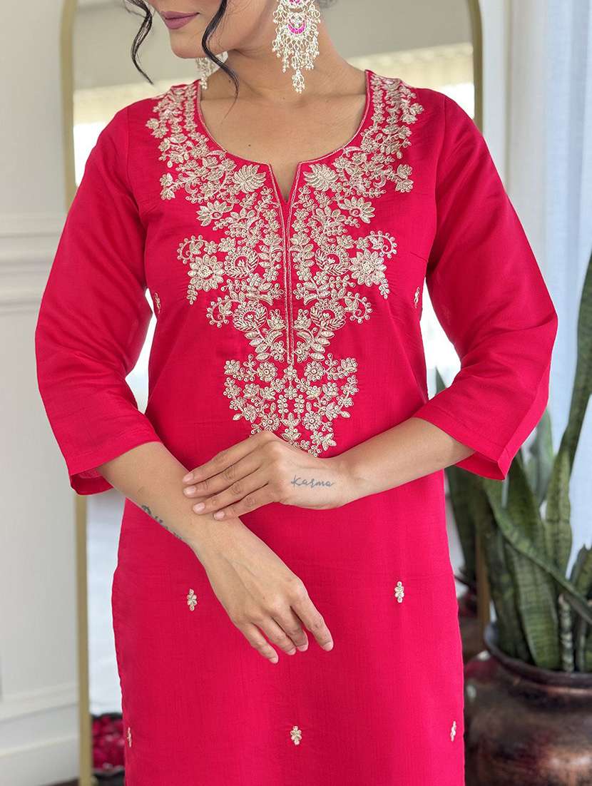 women embroidered three quarter sleeves kurta pant set with dupatta - 22579693 -  Standard Image - 1