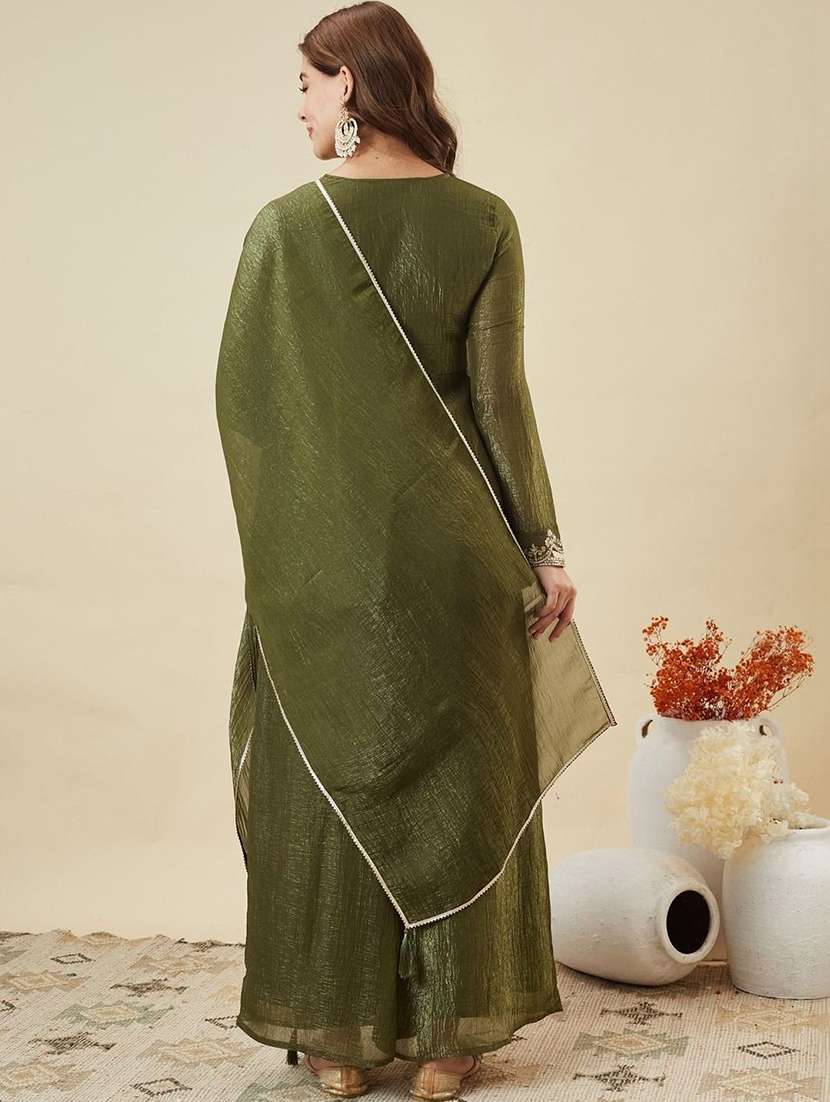 women embroidered long sleeves kurta palazzo set with dupatta - 22579712 -  Standard Image - 4