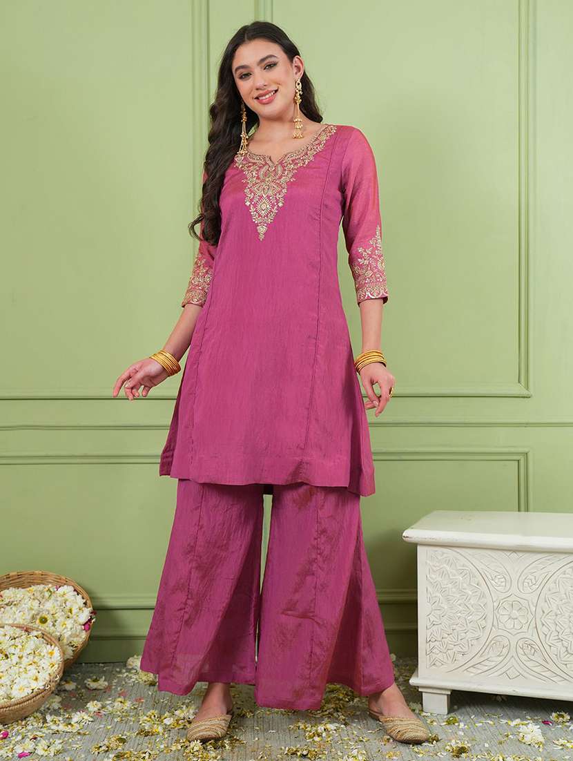 women embroidered three quarter sleeves kurta palazzo set with dupatta - 22579741 -  Standard Image - 4