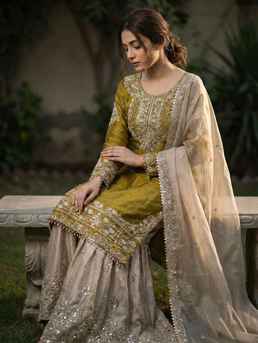 women embroidered long sleeves kurta sharara set with dupatta - 22579761 -  Standard Image - 1